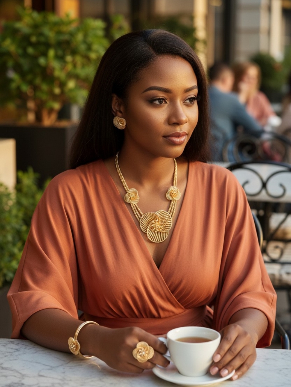 Elegant Gold Floral Necklace Set